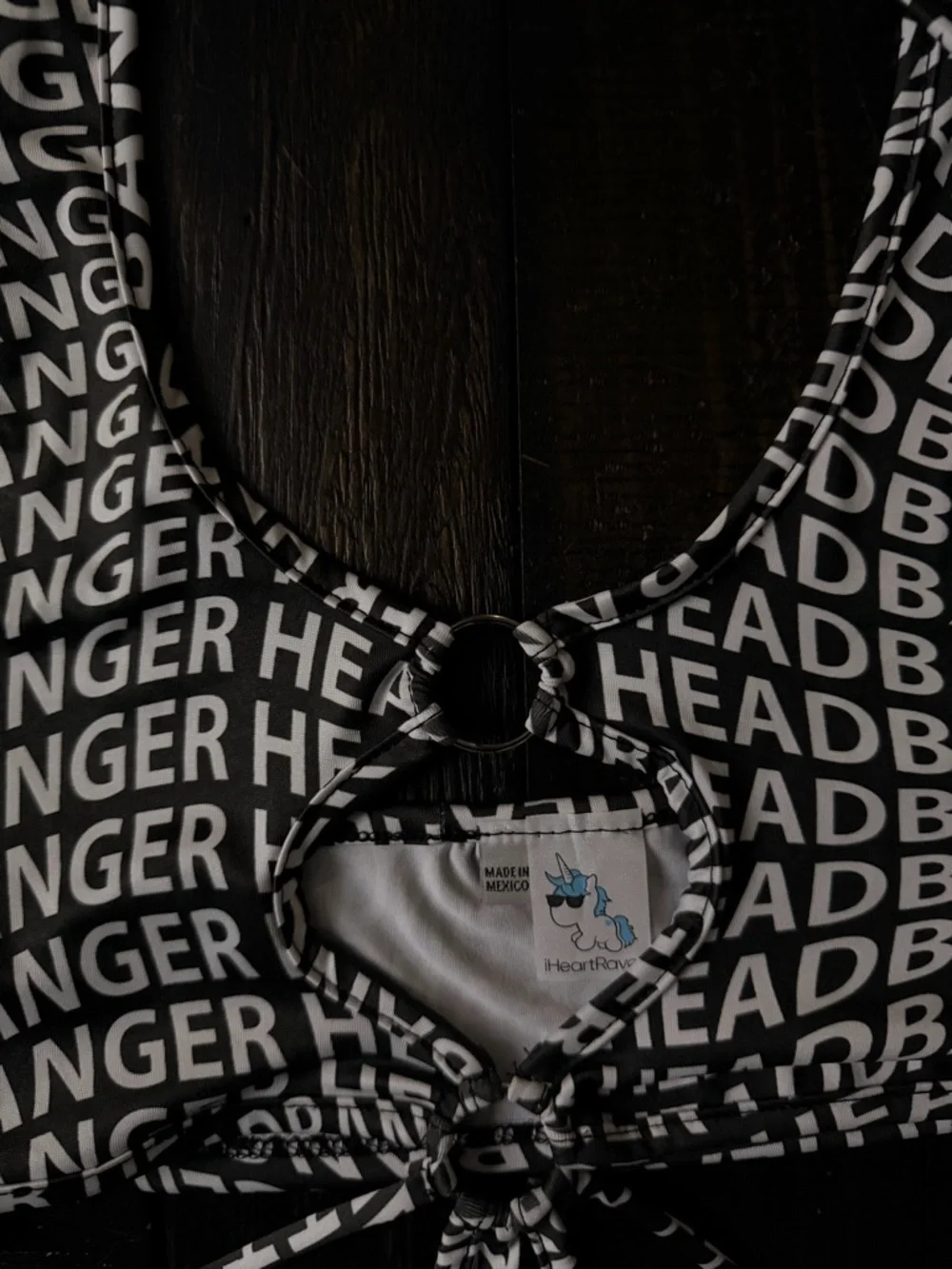 iHeartRaves “Headbanger” Cutout One-Piece Bodysuit / Swimsuit Black White - Picture 3 of 10
